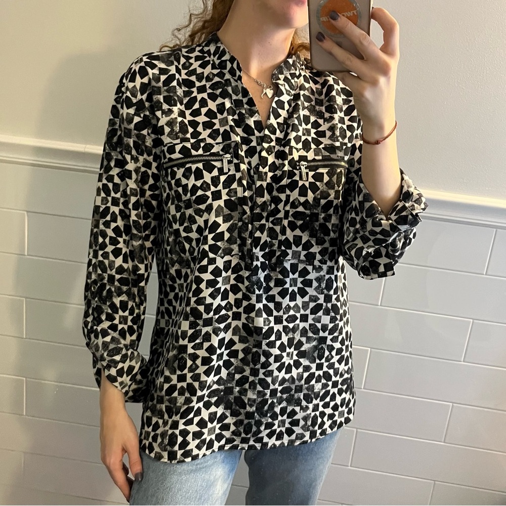Pattern Black & White Calvin Klein Long Sleeve Blouse